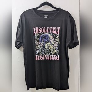 Black Graphic Tee with Floral Design